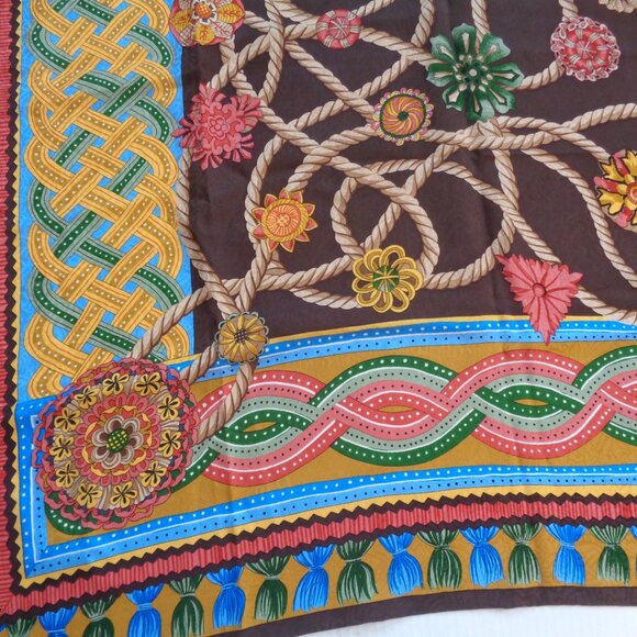 Vintage LOUIS FERAUD Multicolor 34" SILK SCARF Hand Rolled Tassel Print - Picture 4 of 7
